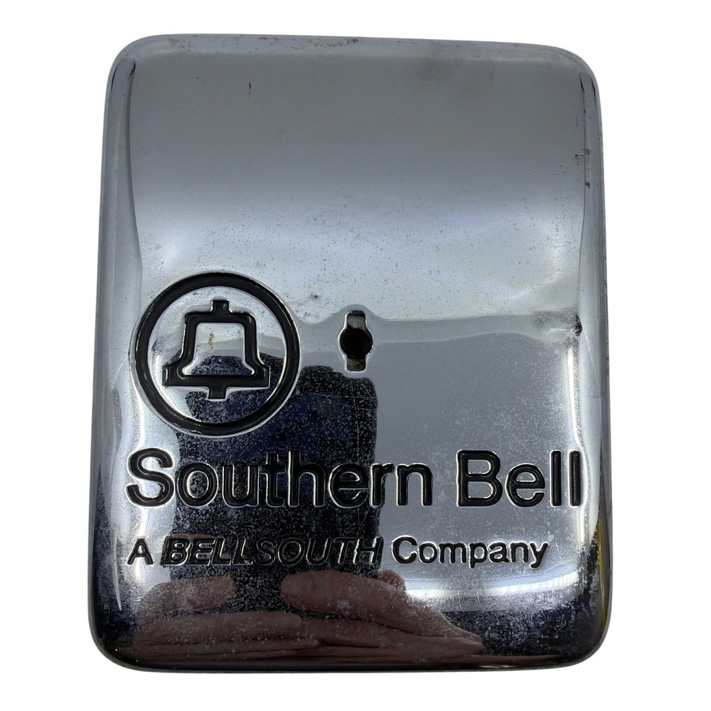 Southern Bell Payphone Coin Box Cover Vintage Chrome Bell South Logo Silver Good